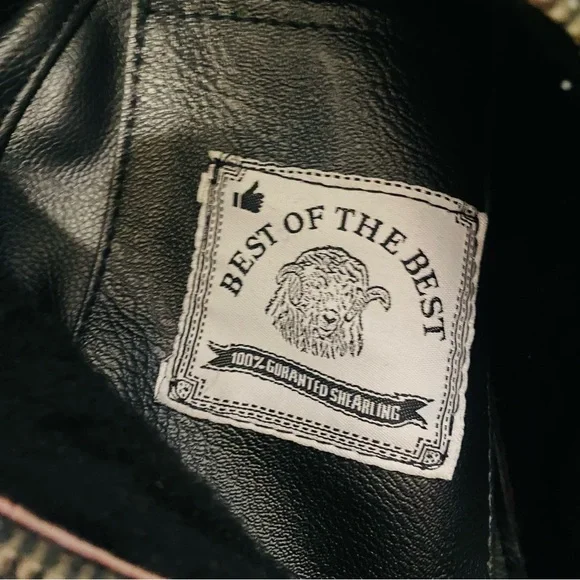 Black Leather Shearling Motorcycle Jacket Size Medium - Picture 7 of 7